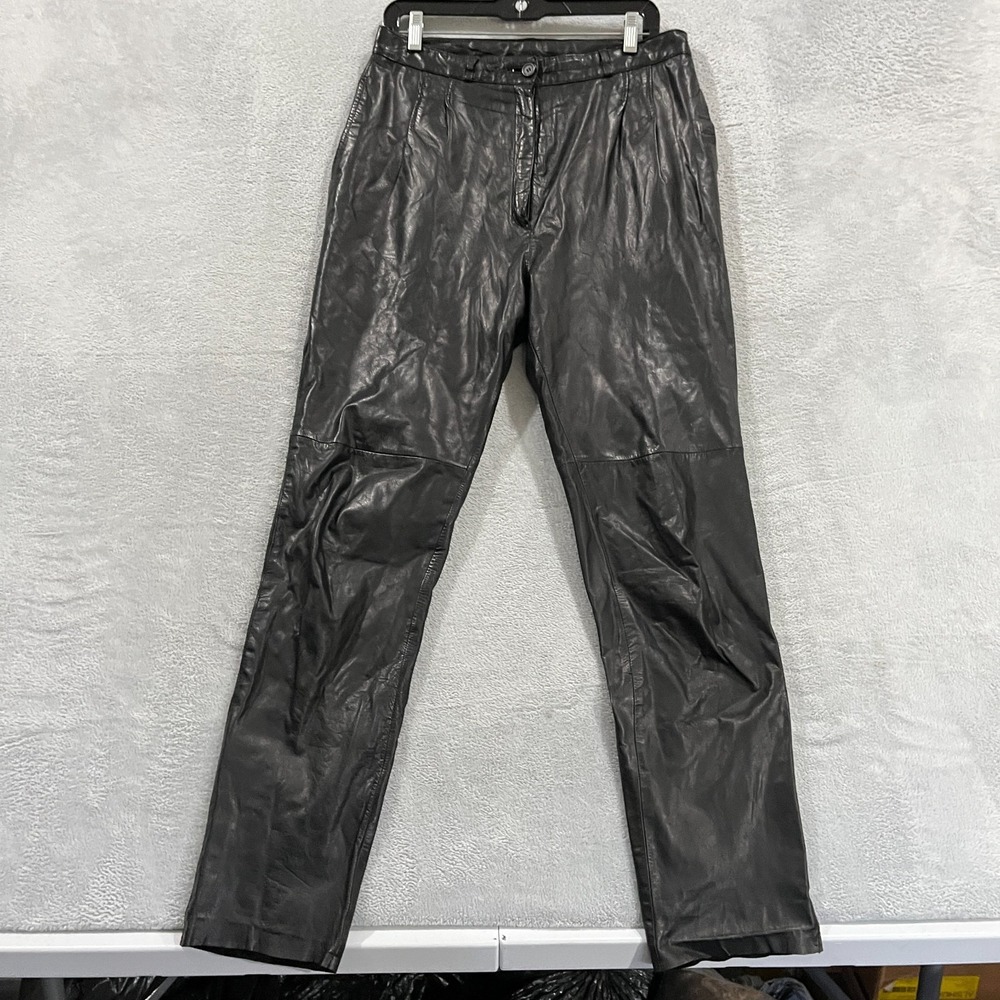 PIA RUCCI Women Pants 14 Vintage High Waisted Brown Leather Trousers Goth Biker